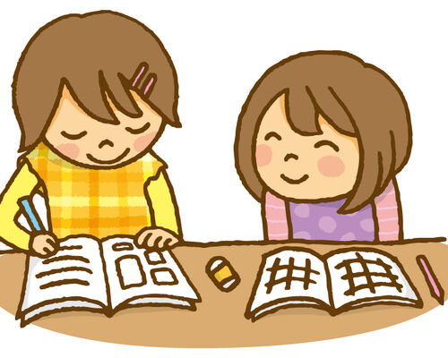 勉強する姉妹