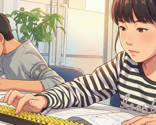 ソロバンする女の子アニメ風