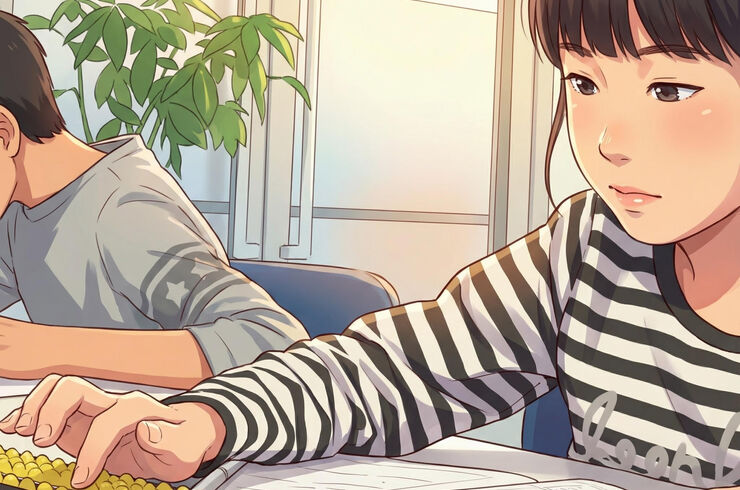 ソロバンする女の子アニメ風