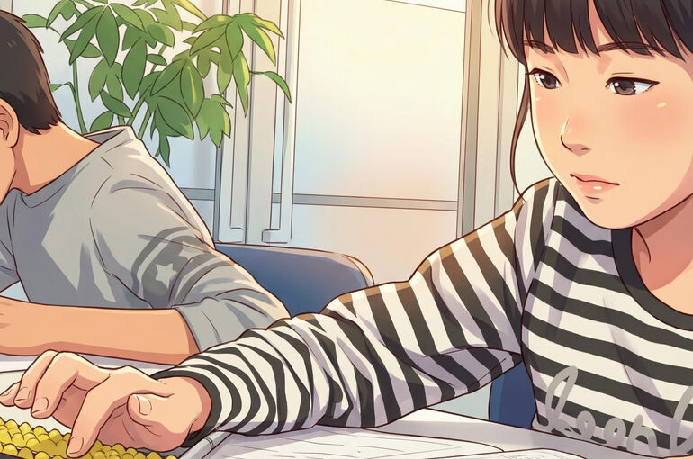 ソロバンする女の子アニメ風